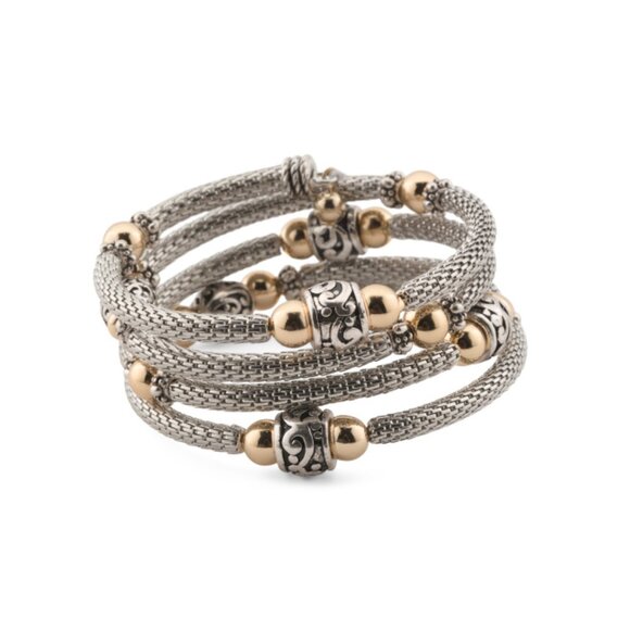 BEE Gold 14kt Gold Plated Scroll Bead Coil Bracelets - Picture 1 of 2